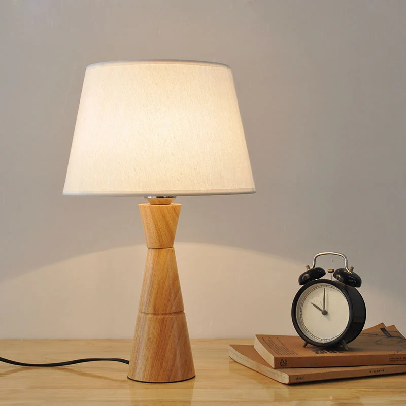 Empire Shade Nachtlamp Scandinavische stof 1-lichts houten tafelverlichting met trechtervormige voet Clearhalo