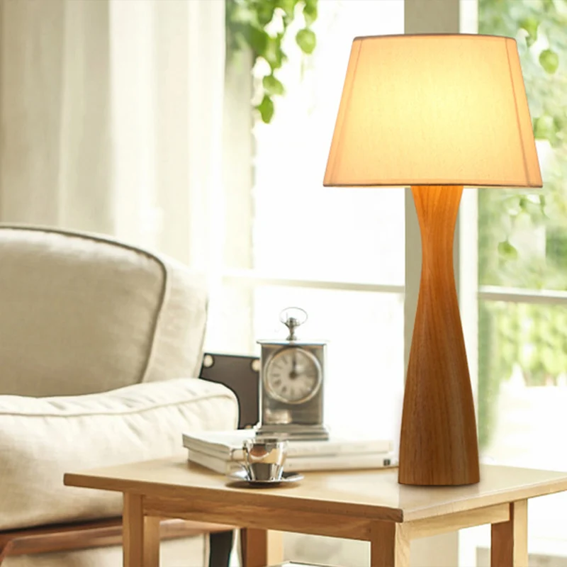 Empire Shade stoffen nachtkastje licht modern 1-lamps witte tafellamp met houten vaasbasis Clearhalo