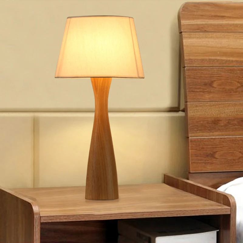 Empire Shade stoffen nachtkastje licht modern 1-lamps witte tafellamp met houten vaasbasis Clearhalo