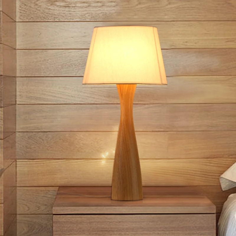 Empire Shade stoffen nachtkastje licht modern 1-lamps witte tafellamp met houten vaasbasis Clearhalo