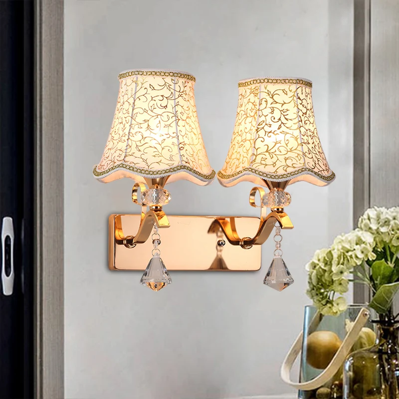 Empire Shade Wandmontage Lichtarmatuur Modernistische Stof 2 Lampen Wandlamp voor Slaapkamer Clearhalo