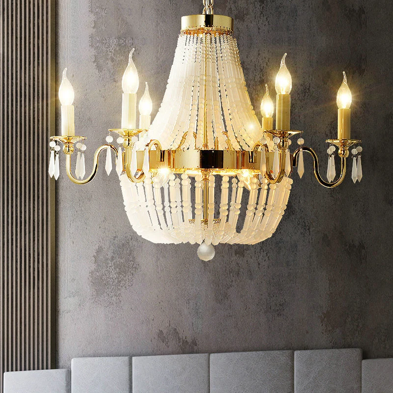 Empire-vorm kristallen kroonluchter verlichting traditioneel 6-lichts woonkamer hangend lichtarmatuur goud Clearhalo