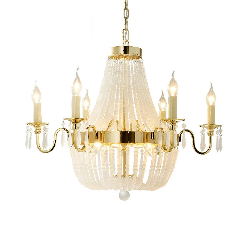 Empire-vorm kristallen kroonluchter verlichting traditioneel 6-lichts woonkamer hangend lichtarmatuur goud Clearhalo