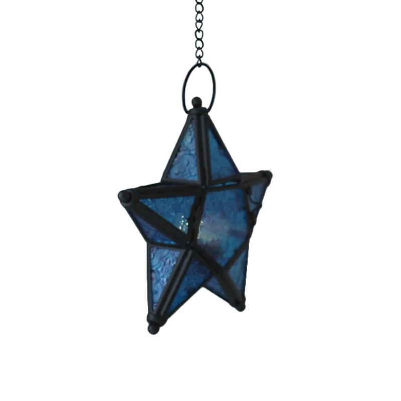 Enkele blauw/rood/helder glazen druppelhanger Bohemen zwarte stervormige hangende plafondlamp aan het nachtkastje Clearhalo