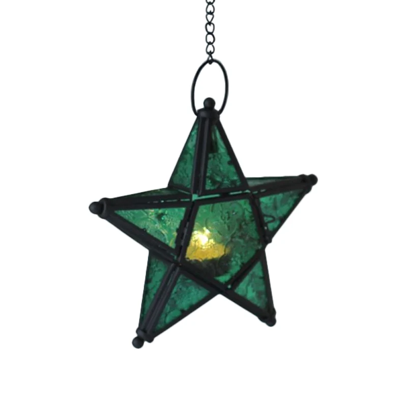 Enkele blauw/rood/helder glazen druppelhanger Bohemen zwarte stervormige hangende plafondlamp aan het nachtkastje Clearhalo