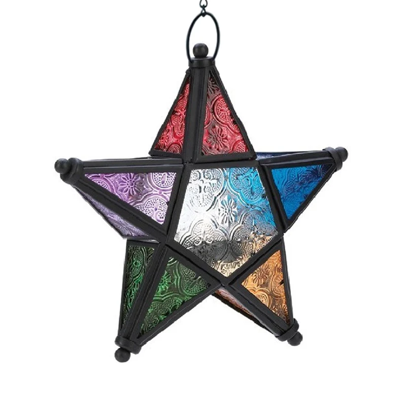 Enkele blauw/rood/helder glazen druppelhanger Bohemen zwarte stervormige hangende plafondlamp aan het nachtkastje Clearhalo