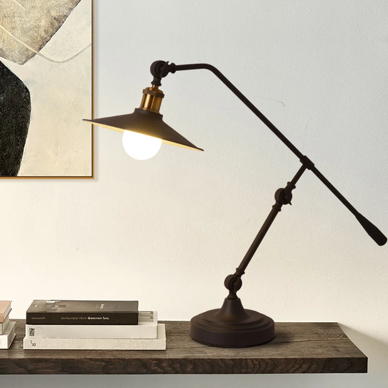 Enkele brede uitlopende leeslamp, industriële matzwarte metalen tafellamp met balansarm Clearhalo