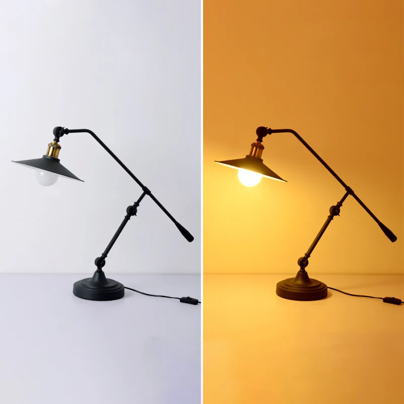 Enkele brede uitlopende leeslamp, industriële matzwarte metalen tafellamp met balansarm Clearhalo