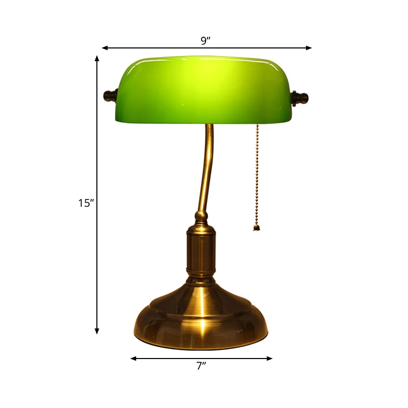 Enkele draaibare schaduwrijke tafelverlichting Retro groen glazen nachtkastjelamp met trekketting gepolijst messing Clearhalo