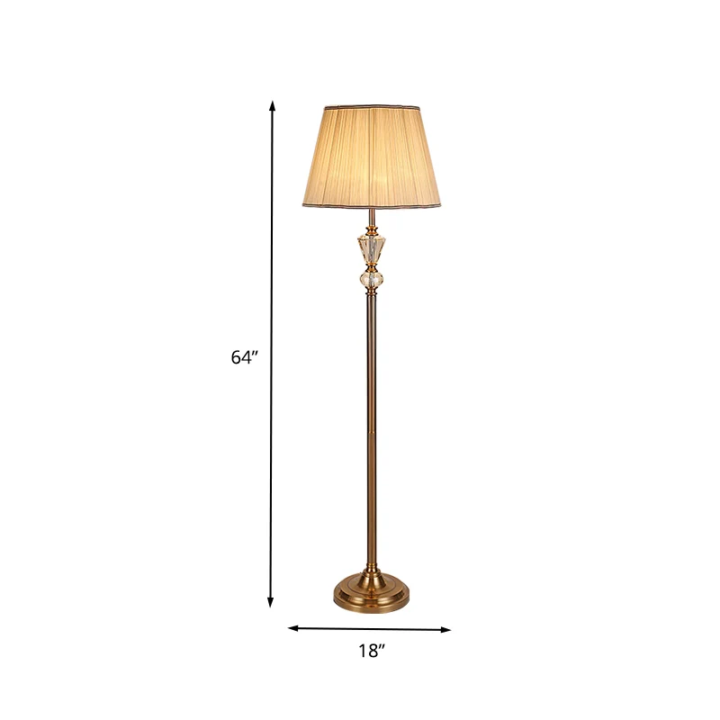 Enkele kop woonkamer kristallen leesvloerlamp rustiek beige staande lamp met trommelstof kap Clearhalo