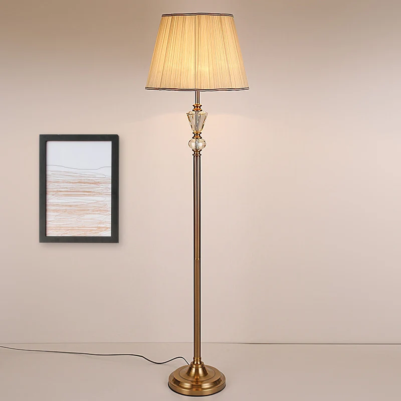 Enkele kop woonkamer kristallen leesvloerlamp rustiek beige staande lamp met trommelstof kap Clearhalo