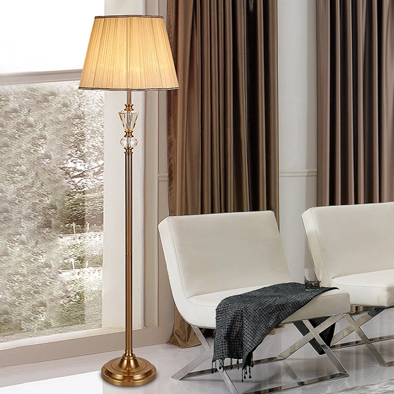Enkele kop woonkamer kristallen leesvloerlamp rustiek beige staande lamp met trommelstof kap Clearhalo