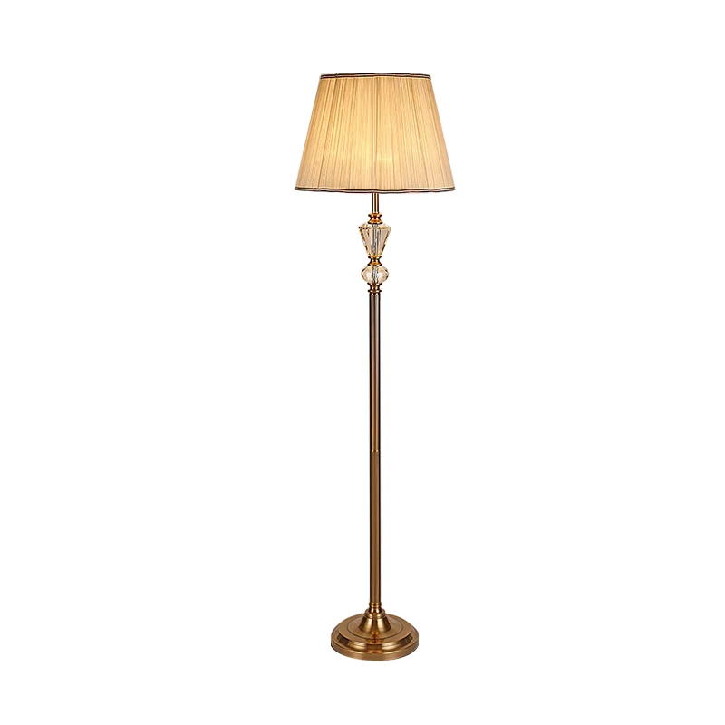Enkele kop woonkamer kristallen leesvloerlamp rustiek beige staande lamp met trommelstof kap Clearhalo