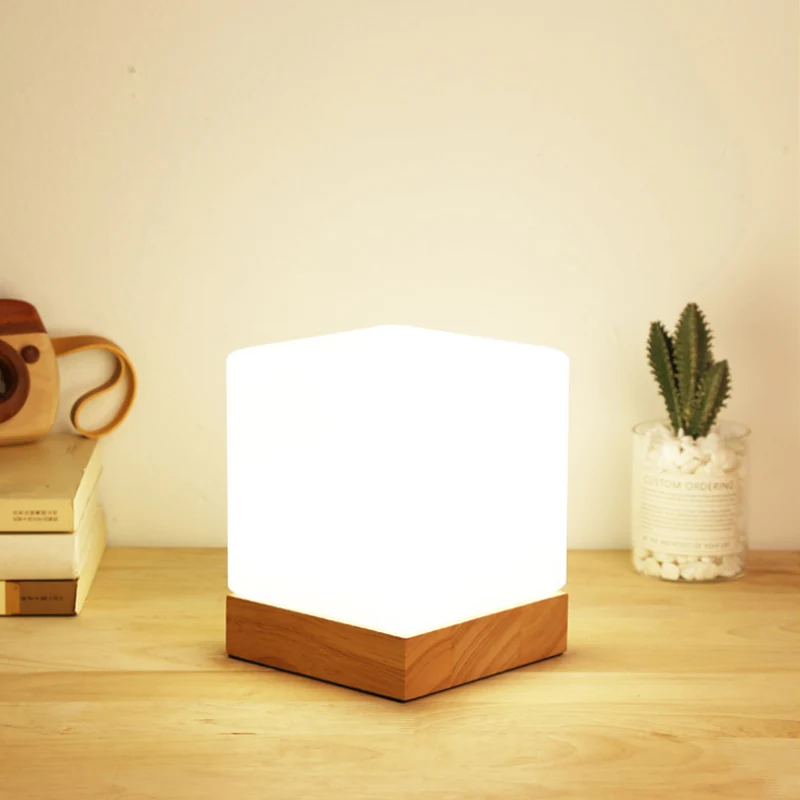 Enkele lamp bol/cilinder/vierkante kap leesboek licht modern hout wit glas taakverlichting Clearhalo
