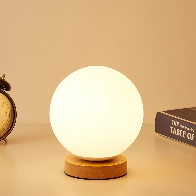 Enkele lamp bol/cilinder/vierkante kap leesboek licht modern hout wit glas taakverlichting Clearhalo