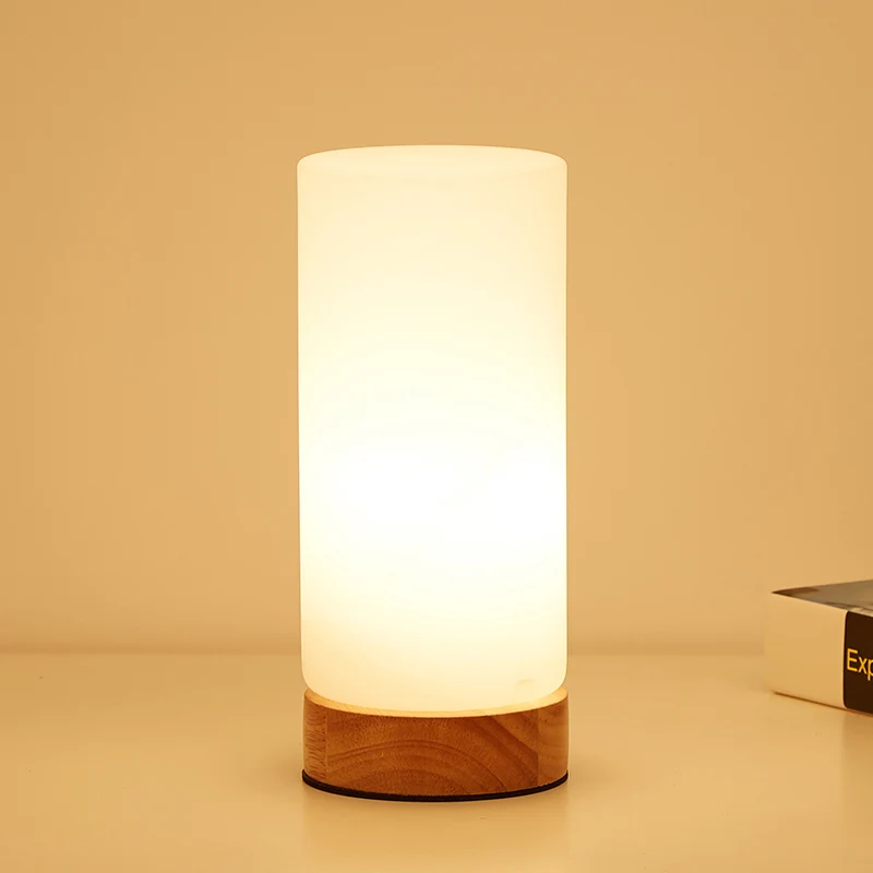 Enkele lamp bol/cilinder/vierkante kap leesboek licht modern hout wit glas taakverlichting Clearhalo