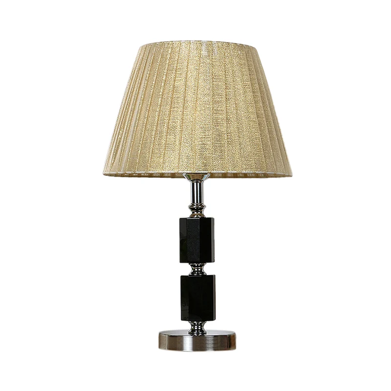 Enkele lamp kristallen tafellamp platteland beige taps toelopende trommel slaapkamer nachtlampje Clearhalo