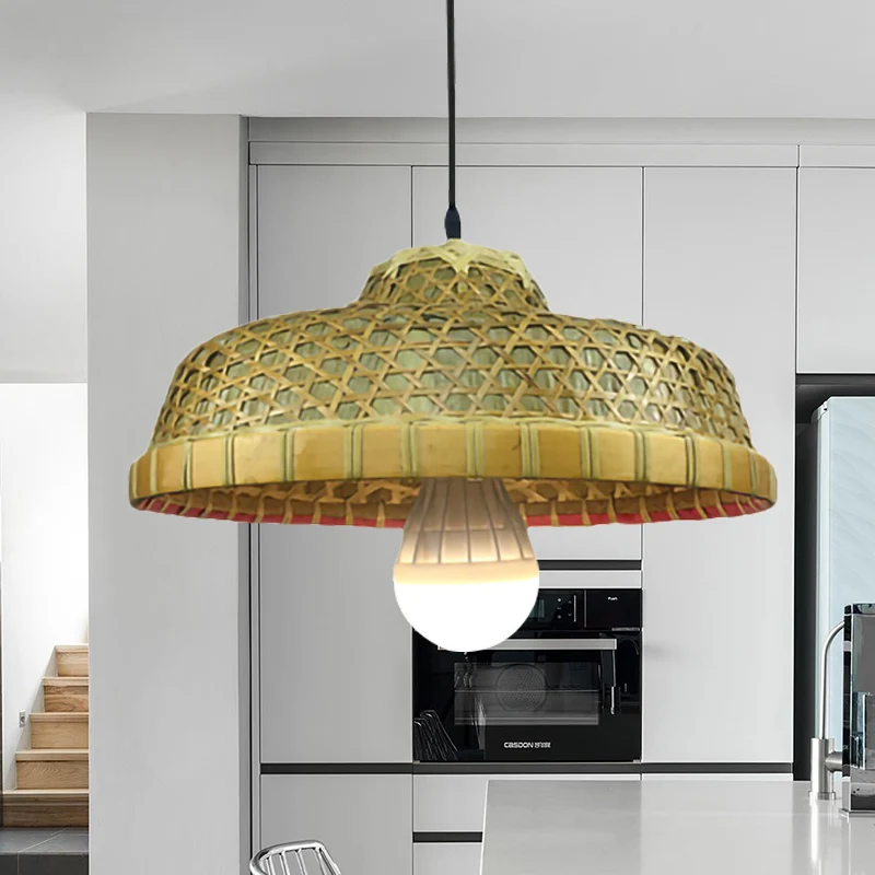 Enkele lichte hoedvormige hanglamp Rustiek bamboe druppellicht voor restaurant Clearhalo