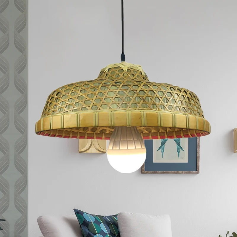 Enkele lichte hoedvormige hanglamp Rustiek bamboe druppellicht voor restaurant Clearhalo