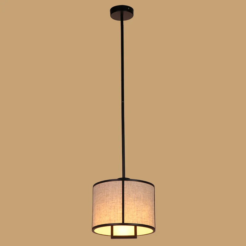 Enkele lichte stoffen trommel hanglamp Minimalistische woonkamer hanglamp met 47" koolstofstalen ophangstang Clearhalo