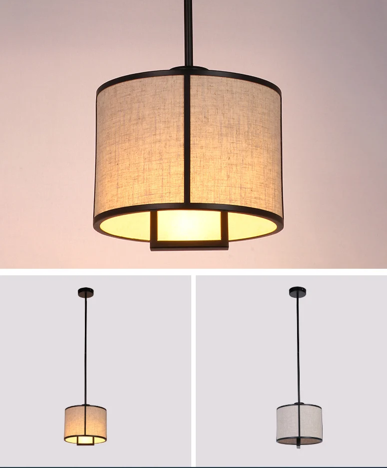 Enkele lichte stoffen trommel hanglamp Minimalistische woonkamer hanglamp met 47" koolstofstalen ophangstang Clearhalo