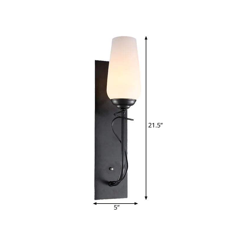 Enkele lichte wandkandelaarlamp Rustiek conisch wit glazen wandgemonteerd lichtarmatuur zwart Clearhalo