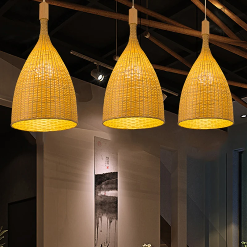Enkele restaurant hanglamp Azië beige hanglamp met trechter bamboe kap Clearhalo
