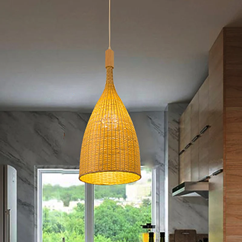 Enkele restaurant hanglamp Azië beige hanglamp met trechter bamboe kap Clearhalo