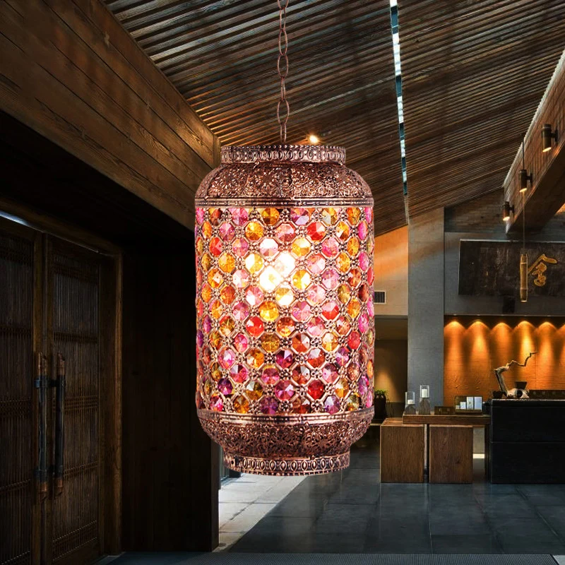 Enkele uitgeholde ellips hanglamp Bohemen koper 1-lichts hanglamp voor woonkamer Clearhalo