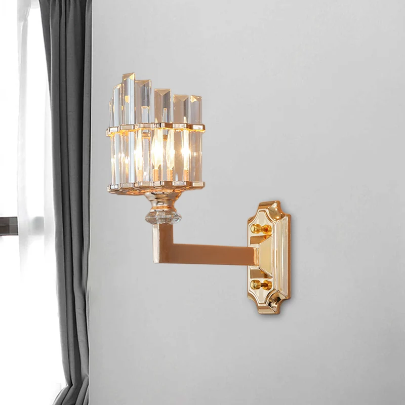 Enkele wandlamp postmodern gebogen helder driezijdige kristallen staaf wandlamp goud Clearhalo
