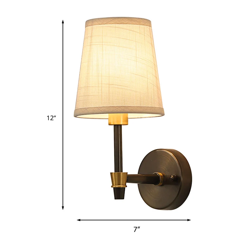 Enkelvoudige leeswandlamp Traditioneel conisch stoffen schanslicht wit voor studeerkamer Clearhalo