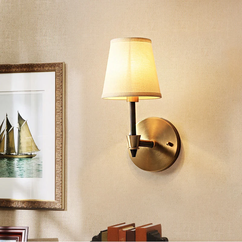 Enkelvoudige leeswandlamp Traditioneel conisch stoffen schanslicht wit voor studeerkamer Clearhalo