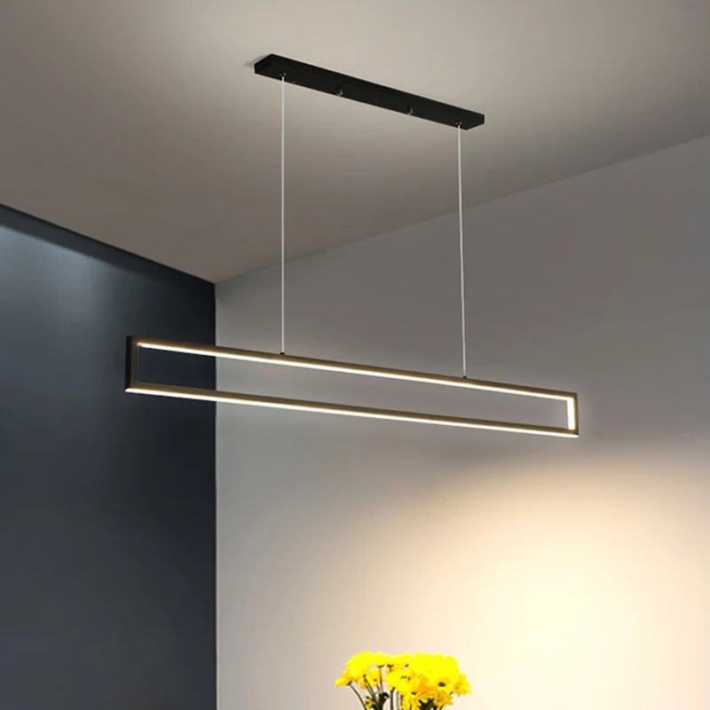 Extra grote rechthoekige LED-eilandhanger Eenvoudige aluminium zwarte plafondhanglamp warm/wit/natuurlijk licht Clearhalo