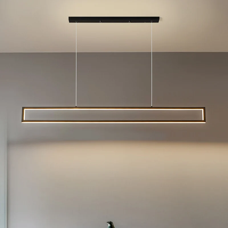 Extra grote rechthoekige LED-eilandhanger Eenvoudige aluminium zwarte plafondhanglamp warm/wit/natuurlijk licht Clearhalo