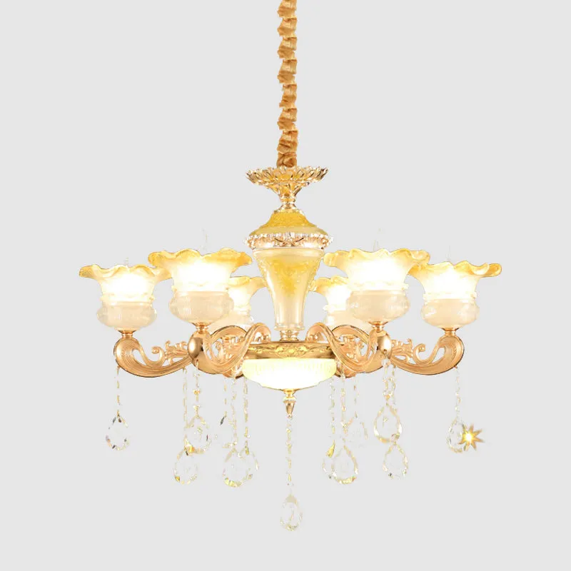 Fading Yellow Glass Ruffle Kroonluchter Postmoderne 6-lichts hotelhanglamp goud Clearhalo
