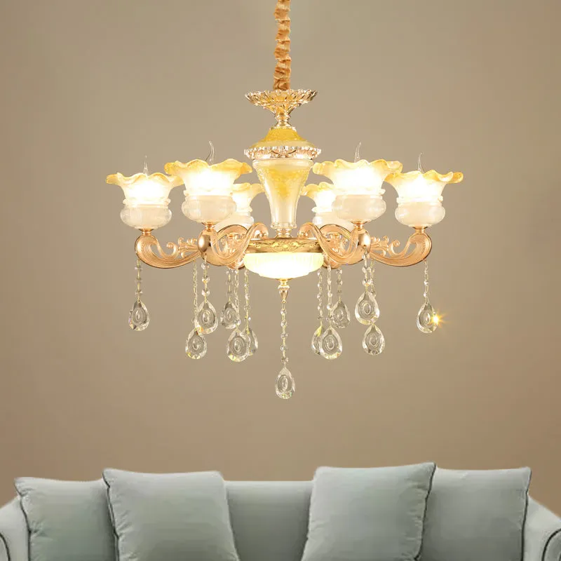 Fading Yellow Glass Ruffle Kroonluchter Postmoderne 6-lichts hotelhanglamp goud Clearhalo