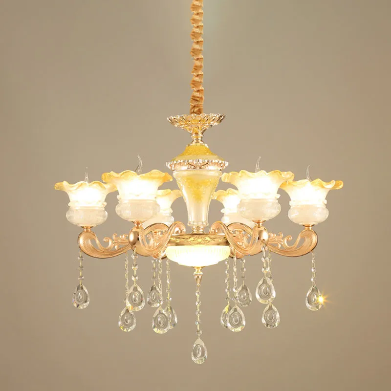 Fading Yellow Glass Ruffle Kroonluchter Postmoderne 6-lichts hotelhanglamp goud Clearhalo