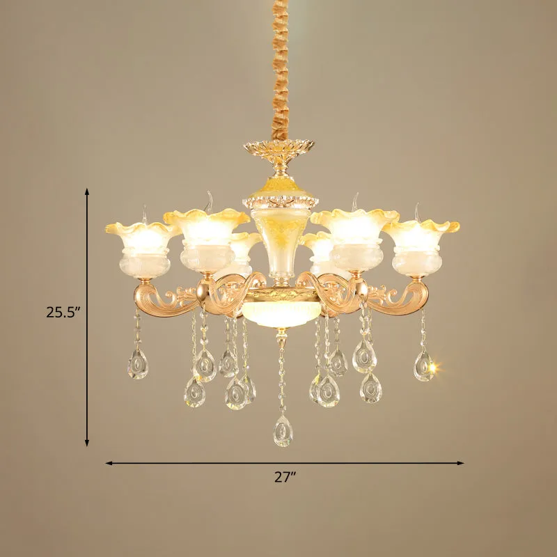 Fading Yellow Glass Ruffle Kroonluchter Postmoderne 6-lichts hotelhanglamp goud Clearhalo