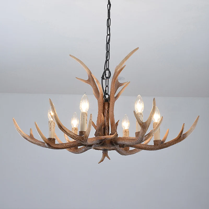 Fake Antler Kroonluchter Verlichting Rustiek Bruin Hars Plafondlamp met Kaars Design Clearhalo
