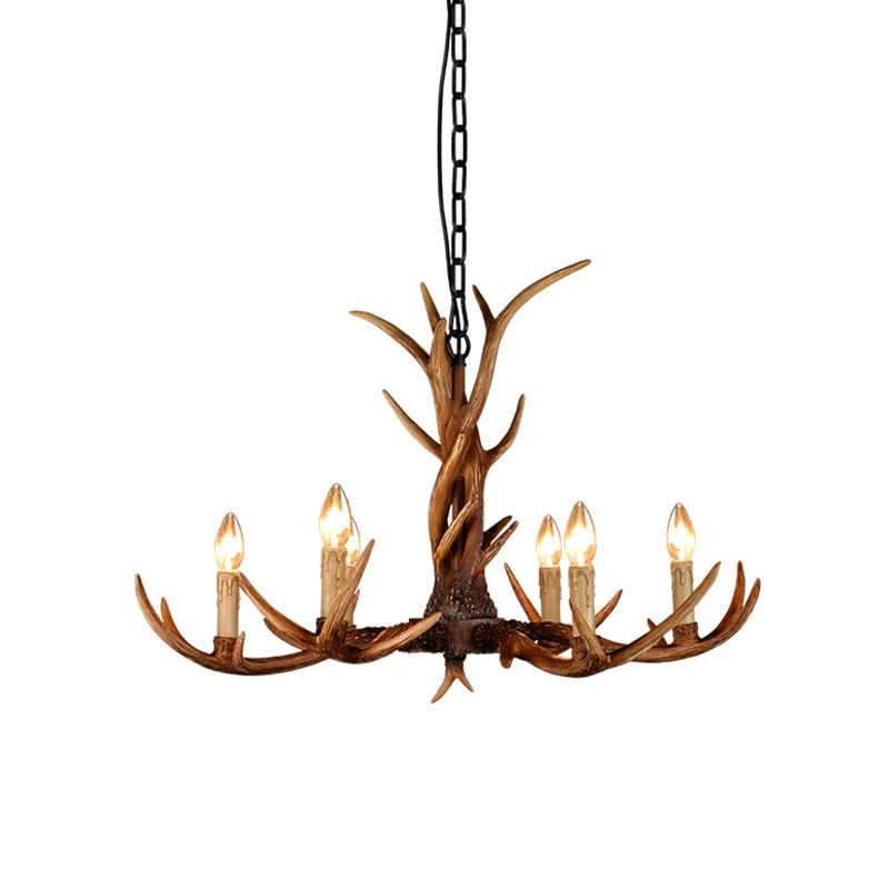 Fake Antler Kroonluchter Verlichting Rustiek Bruin Hars Plafondlamp met Kaars Design Clearhalo