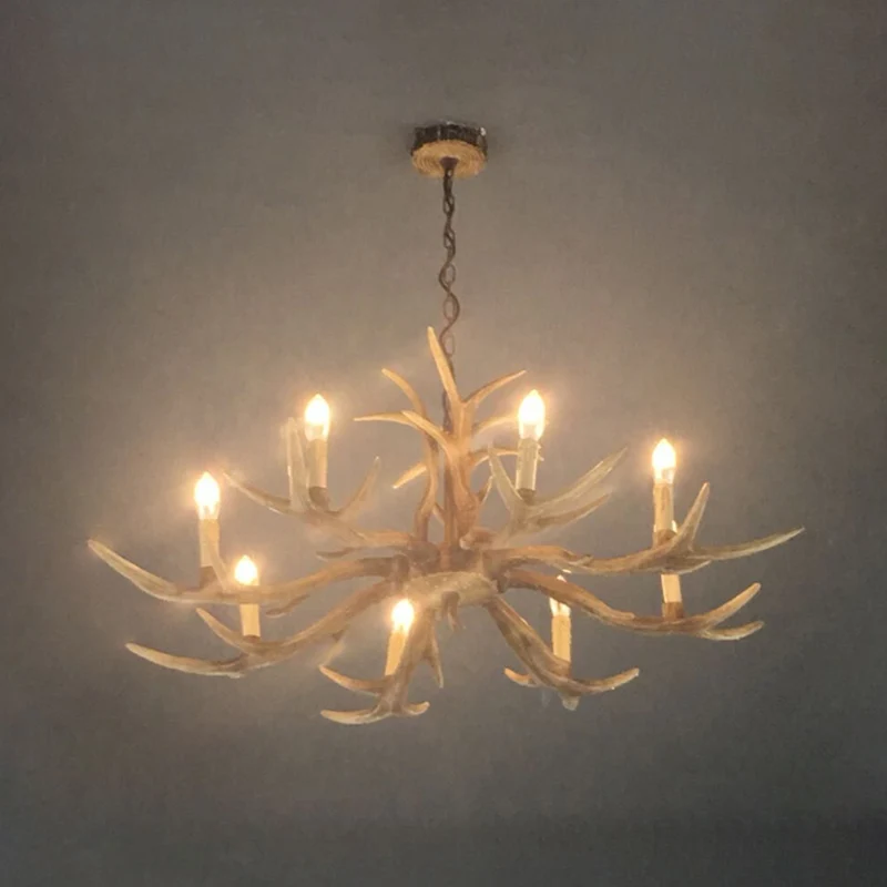 Fake Antler Kroonluchter Verlichting Rustiek Bruin Hars Plafondlamp met Kaars Design Clearhalo