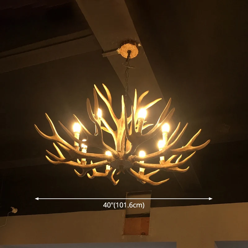 Fake Antler Kroonluchter Verlichting Rustiek Bruin Hars Plafondlamp met Kaars Design Clearhalo