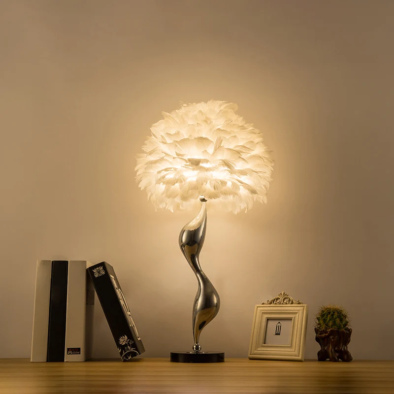 Feather Flower Blossom Tafellamp Eigentijdse nachtlamp met één lamp voor slaapkamer Clearhalo