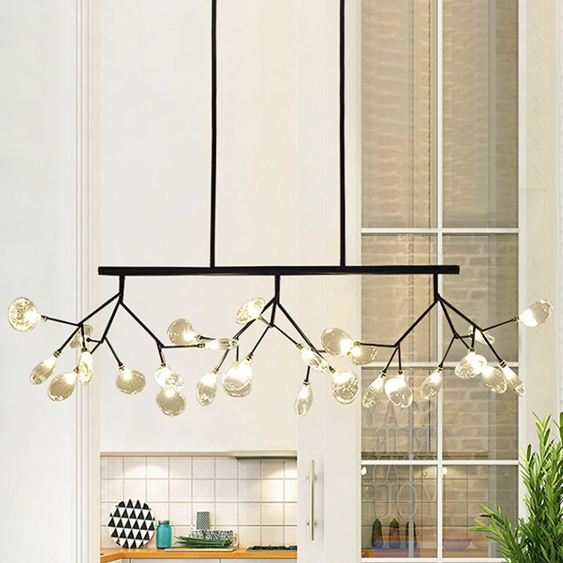 Firefly hangende eilandlamp modernistische helderglazen eettafel plafondhanger zwart/goud Clearhalo