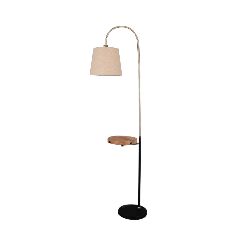 Flaxen Barrel Shade Vloerverlichting Minimalistische stoffen standaardlamp met enkele kop en rond houten paneel Clearhalo