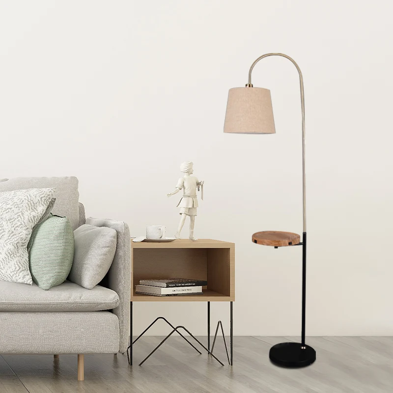 Flaxen Barrel Shade Vloerverlichting Minimalistische stoffen standaardlamp met enkele kop en rond houten paneel Clearhalo