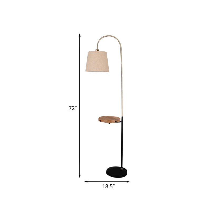 Flaxen Barrel Shade Vloerverlichting Minimalistische stoffen standaardlamp met enkele kop en rond houten paneel Clearhalo