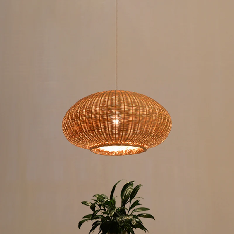 Flaxen Lantaarn Plafondlamp Azië 1 Kop Bamboe Hanglamp voor Eetkamer Clearhalo