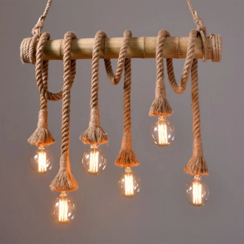 Flaxen zichtbare lamp hanglamp Rustiek restauranteilandplafondlamp met bamboebuis Clearhalo