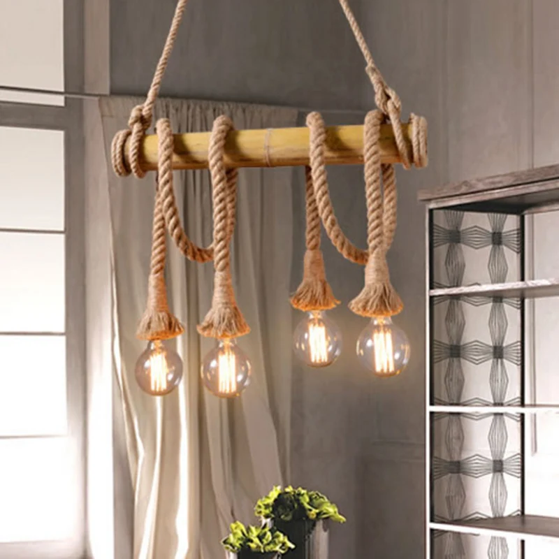Flaxen zichtbare lamp hanglamp Rustiek restauranteilandplafondlamp met bamboebuis Clearhalo